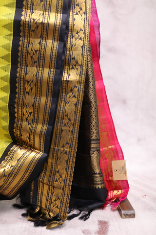 Neon Yellow Cotton Silk Gadwal Saree - SRNYCSGS350