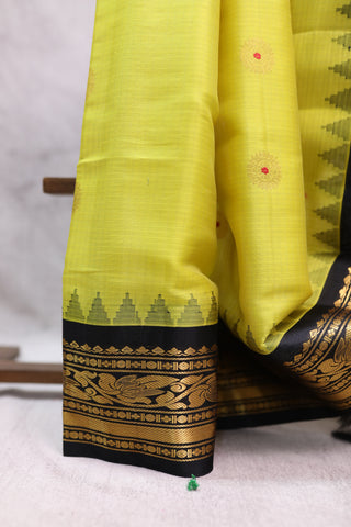 Neon Yellow Cotton Silk Gadwal Saree - SRNYCSGS350