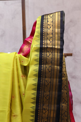 Neon Yellow Cotton Silk Gadwal Saree - SRNYCSGS350