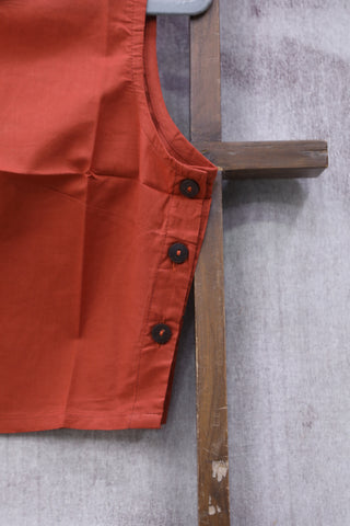 Brick Orange Round-Neck Plain Blouse-SRBOCRNPB10