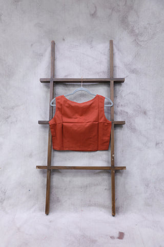 Brick Orange Round-Neck Plain Blouse-SRBOCRNPB10