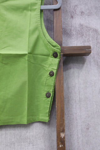 Green Cotton Round-Neck Plain Blouse-SRGCRNPB03