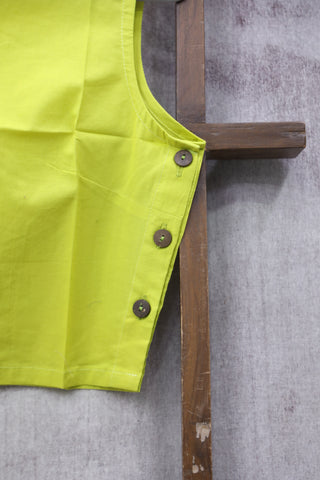 Neon Green Cotton Round-Neck Plain Blouse-SRNGCRNPB04