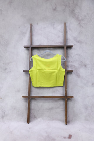 Neon Green Cotton Round-Neck Plain Blouse-SRNGCRNPB04