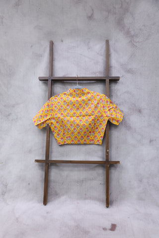 Yellow Stand Collar HBP Cotton Blouse - SRYSCCB124