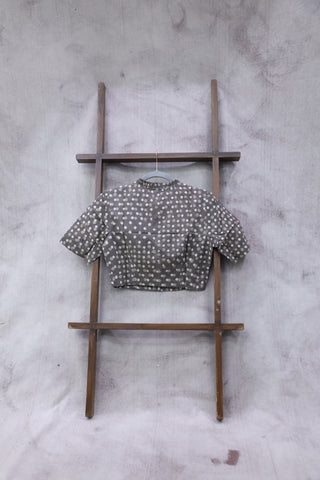 Grey Mandarin Ruffle Collar HBP Cotton Blouse - SRGMRCB132