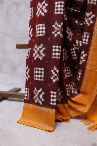 Maroon Pochampalli Cotton Ikat Saree-SRMPCIS127