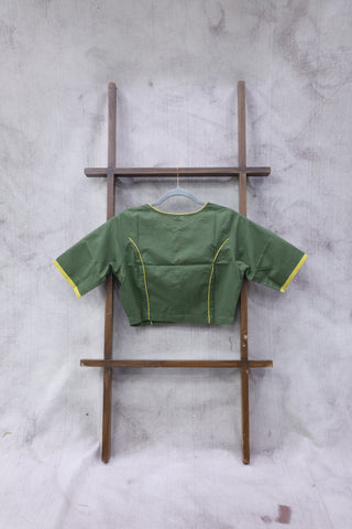 Dark Green Round-Neck Plain Blouse-SRDGCRNPB11