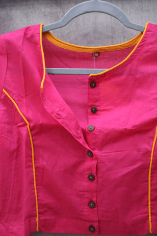 Pink Round-Neck Plain Blouse-SRPCRNPB12