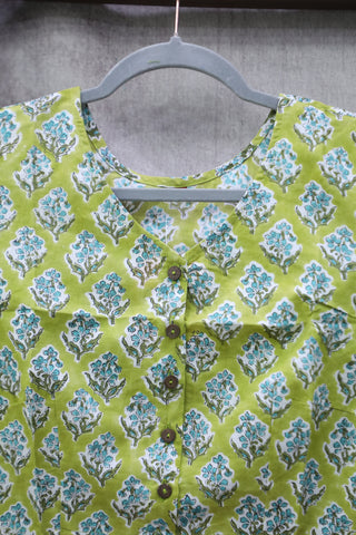 Green HBP Cotton V-Neck Blouse-SRGCVNB122