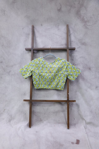 Green HBP Cotton V-Neck Blouse-SRGCVNB122