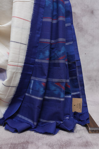 Off-White Pochampalli Cotton Ikat Saree-SROWPCIS197