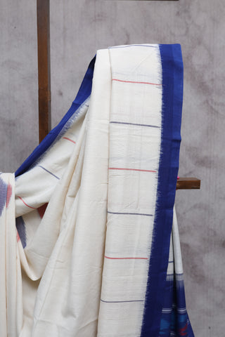 Off-White Pochampalli Cotton Ikat Saree-SROWPCIS197