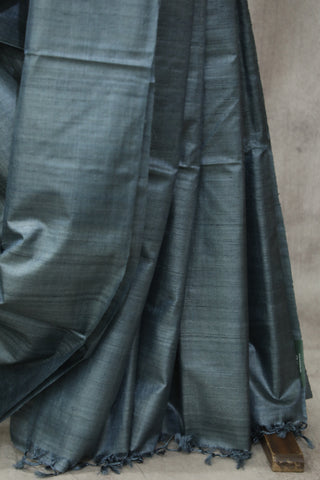 Grey Plain Tussar Silk Saree - SRGPSTSS1012