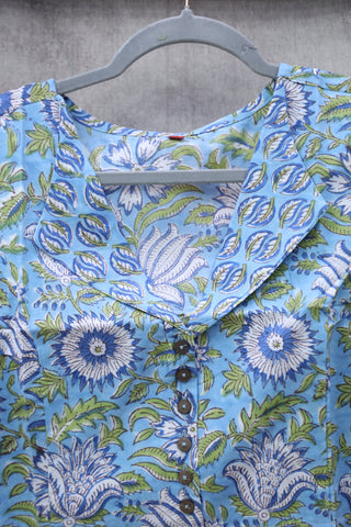 Blue HBP Cotton V-Neck Blouse-SRBCVNB117