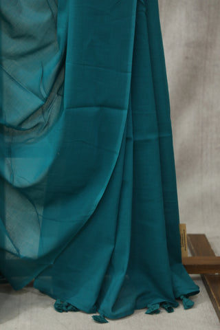 Teal Green Mulmul Cotton Saree-SRTGMCS117