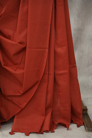 Rust Red Mulmul Cotton Saree-SRRRMCS121