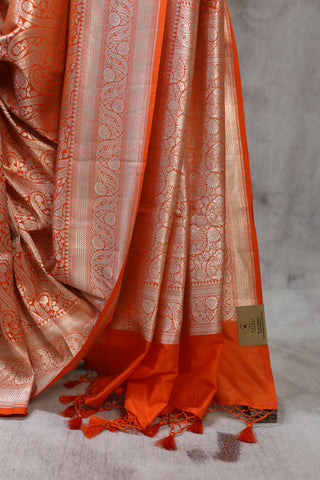 Orange  Katan Banarasi Silk Saree-SROKBSS431