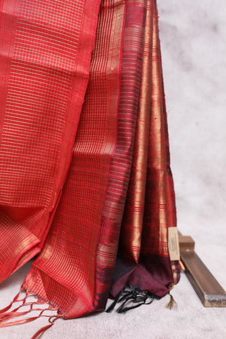 Wine Raw Silk Saree - SRWRSS412EX