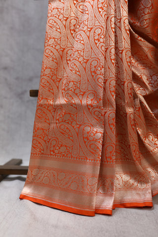 Orange  Katan Banarasi Silk Saree-SROKBSS431