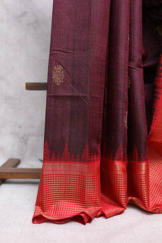 Wine Raw Silk Saree - SRWRSS412EX