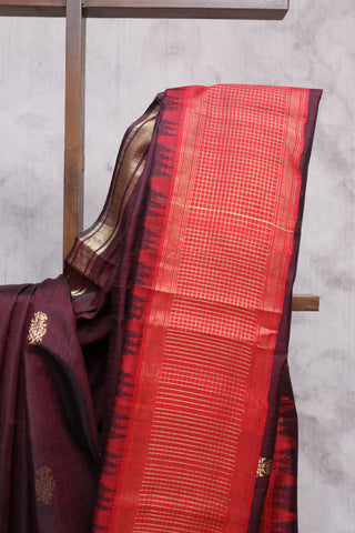 Wine Raw Silk Saree - SRWRSS412EX