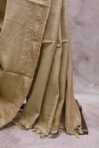 Beige Zardosi Tussar Silk Saree-SRBZTSS12