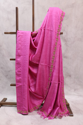 Pink Zardosi Tussar Silk Saree-SRPZTSS13