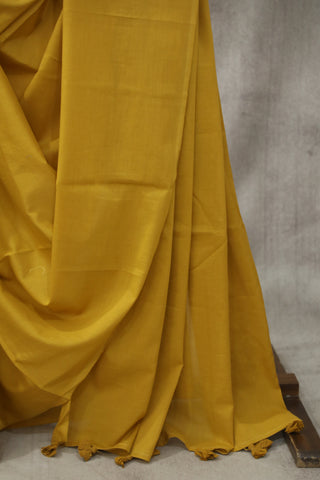 Mustard Yellow Mulmul Cotton Saree-SRMYMCS119