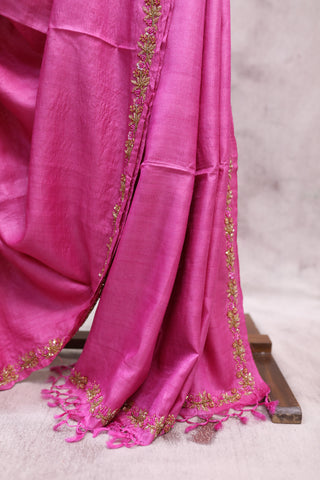 Pink Zardosi Tussar Silk Saree-SRPZTSS13