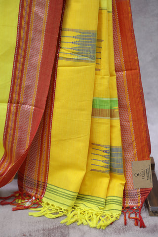 Yellow Cotton Ilkal Saree - SRSMCIS9EX(RD61)