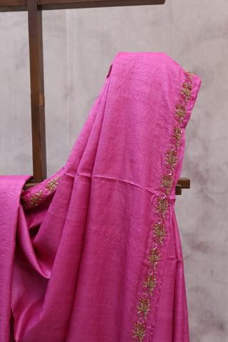 Pink Zardosi Tussar Silk Saree-SRPZTSS13