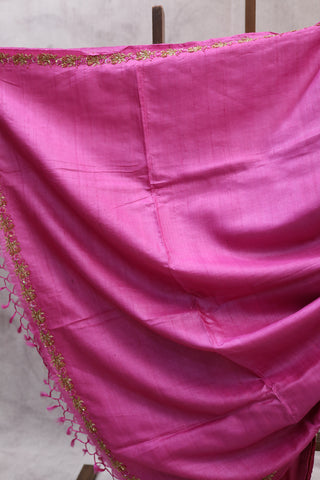 Pink Zardosi Tussar Silk Saree-SRPZTSS13