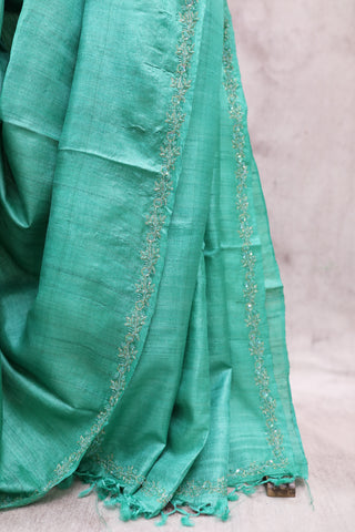 Green Zardosi Tussar Silk Saree-SRGZTSS15