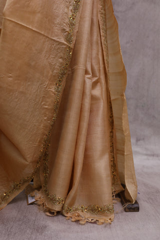 Cream Zardosi  Tussar Silk Saree-SRCZTSS11