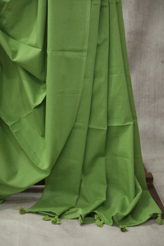 Apple Green Mulmul Cotton Saree-SRAGMCS116