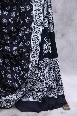 Black HBP Cotton Saree - SRBCS1859