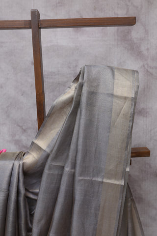 Ash Grey Tussar Silk Saree-SRAGTSS561