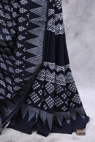 Black HBP Cotton Saree - SRBCS1860