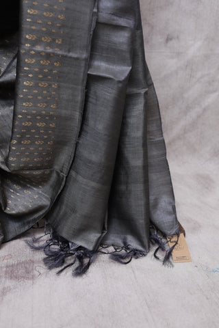 Grey Tussar Silk Saree With Small Floral Zari Butti-SRGTSS528(RD31)