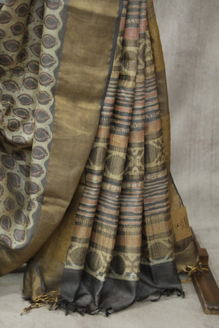 Beige-Grey HBP Tussar Silk Saree - SRBGBTSS732