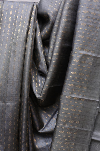 Grey Tussar Silk Saree With Small Floral Zari Butti-SRGTSS528(RD31)