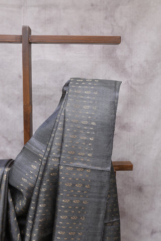 Grey Tussar Silk Saree With Small Floral Zari Butti-SRGTSS528(RD31)