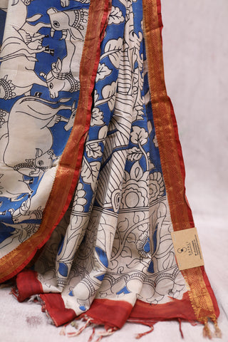 Blue Kalamkari Chinnori Silk Saree-SRBKCSS27