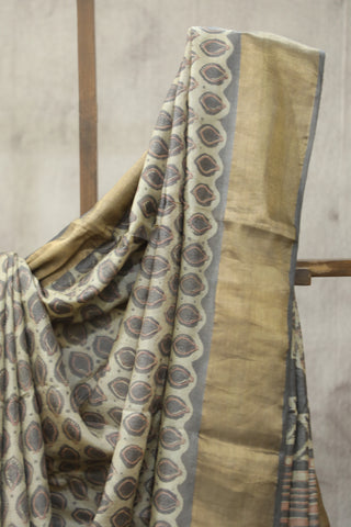 Beige-Grey HBP Tussar Silk Saree - SRBGBTSS732