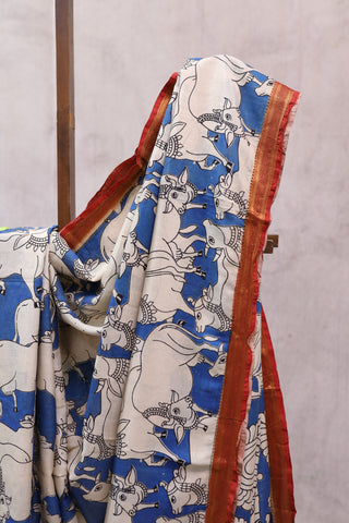 Blue Kalamkari Chinnori Silk Saree-SRBKCSS27