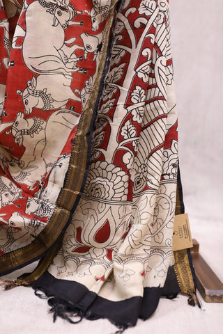 Red Kalamkari Chinnori Silk Saree-SRCKCSS26