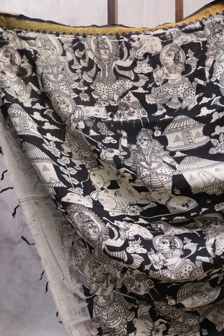 Black Kalamkari Chinnori Silk Saree-SRBKCSS28