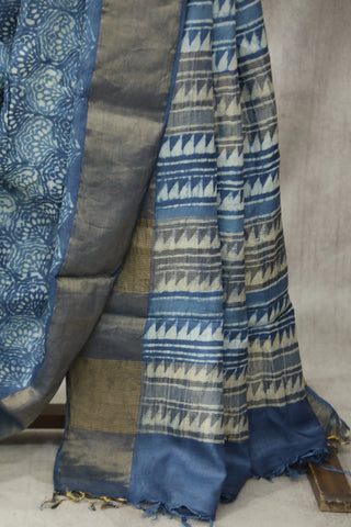 Blue HBP Tussar Silk Saree - SRBTSS723