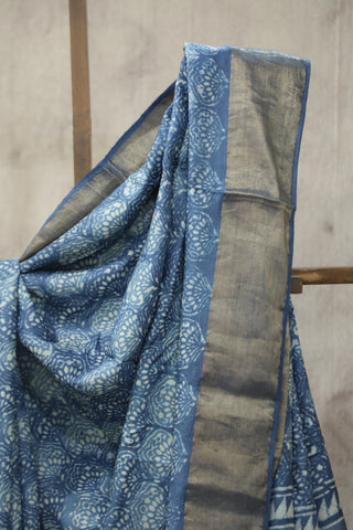 Blue HBP Tussar Silk Saree - SRBTSS723